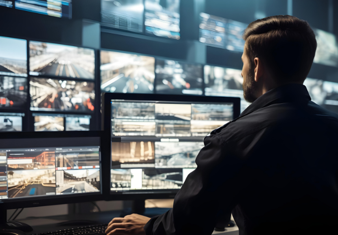 Museum Security Guard watching surveillance video